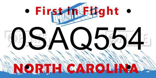 0SAQ554 North Carolina License Plate