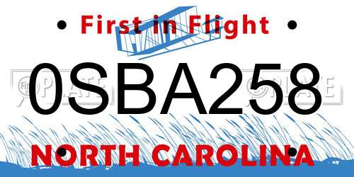 0SBA258 North Carolina License Plate