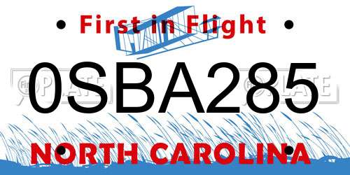 0SBA285 North Carolina License Plate