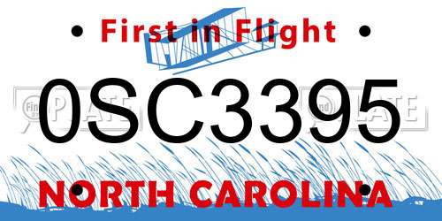 0SC3395 North Carolina License Plate