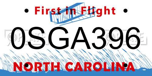 0SGA396 North Carolina License Plate