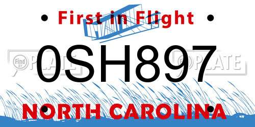 0SH897 North Carolina License Plate