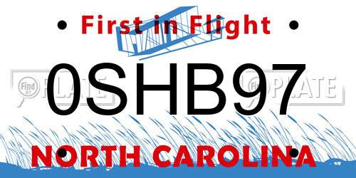 0SHB97 North Carolina License Plate
