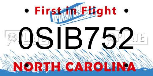 0SIB752 North Carolina License Plate