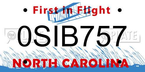 0SIB757 North Carolina License Plate