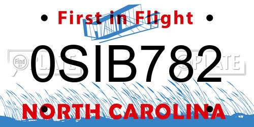 0SIB782 North Carolina License Plate