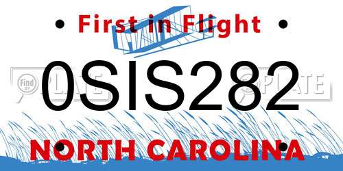 0SIS282 North Carolina License Plate