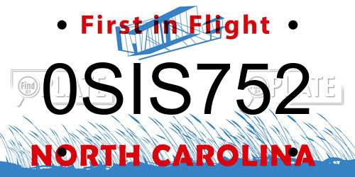 0SIS752 North Carolina License Plate