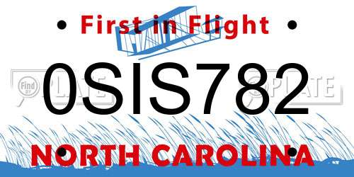 0SIS782 North Carolina License Plate