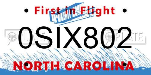 0SIX802 North Carolina License Plate