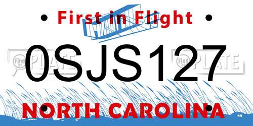 0SJS127 North Carolina License Plate