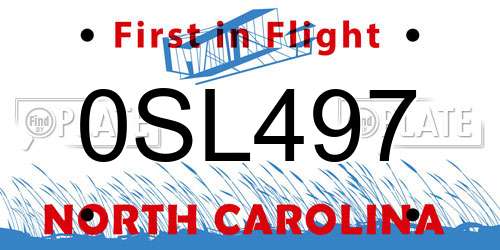 0SL497 North Carolina License Plate