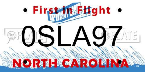 0SLA97 North Carolina License Plate