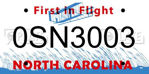 0SN3003 North Carolina License Plate