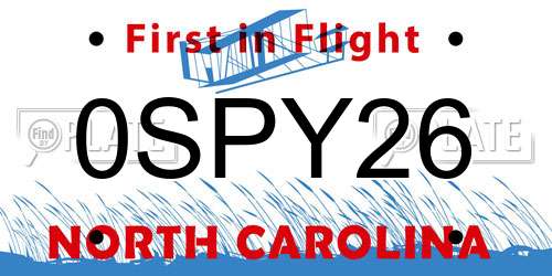 0SPY26 North Carolina License Plate