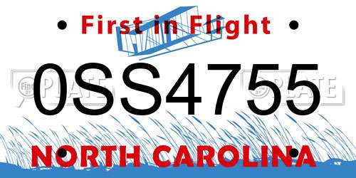 0SS4755 North Carolina License Plate