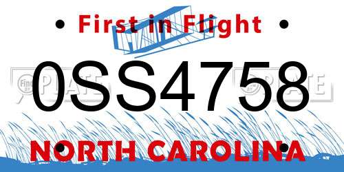 0SS4758 North Carolina License Plate