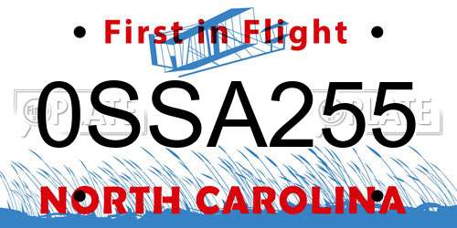 0SSA255 North Carolina License Plate