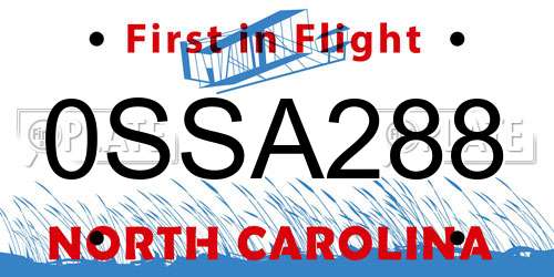 0SSA288 North Carolina License Plate