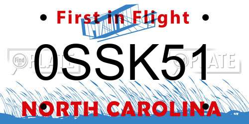 0SSK51 North Carolina License Plate