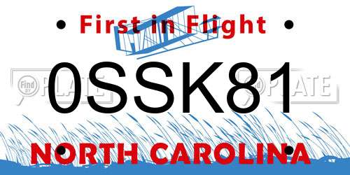 0SSK81 North Carolina License Plate