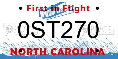 0ST270 North Carolina License Plate