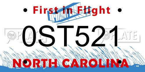 0ST521 North Carolina License Plate