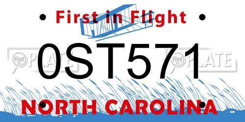0ST571 North Carolina License Plate