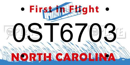 0ST6703 North Carolina License Plate
