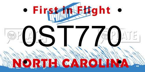 0ST770 North Carolina License Plate