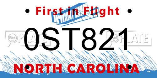 0ST821 North Carolina License Plate