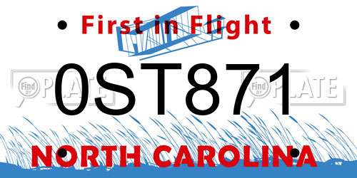 0ST871 North Carolina License Plate