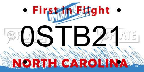 0STB21 North Carolina License Plate