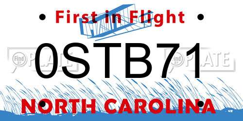 0STB71 North Carolina License Plate
