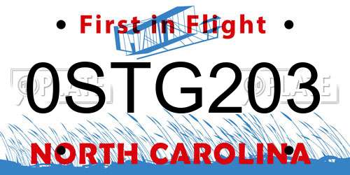 0STG203 North Carolina License Plate