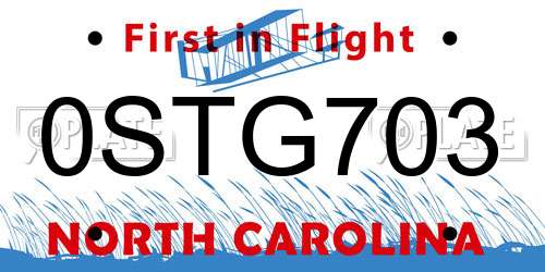 0STG703 North Carolina License Plate