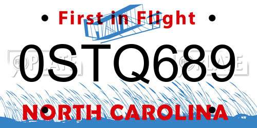 0STQ689 North Carolina License Plate