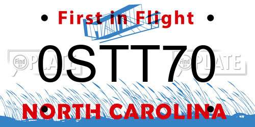 0STT70 North Carolina License Plate
