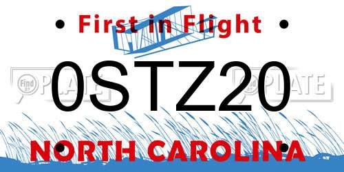 0STZ20 North Carolina License Plate