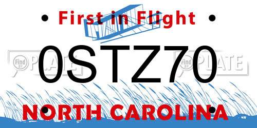 0STZ70 North Carolina License Plate