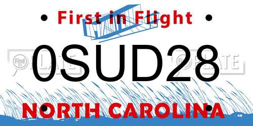 0SUD28 North Carolina License Plate