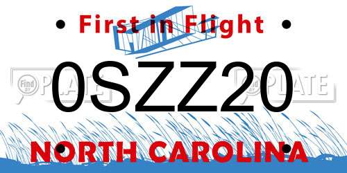 0SZZ20 North Carolina License Plate