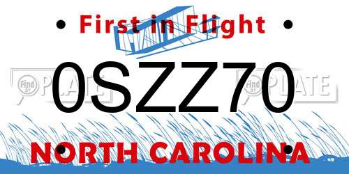 0SZZ70 North Carolina License Plate