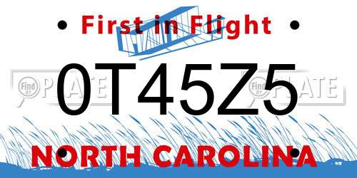 0T45Z5 North Carolina License Plate