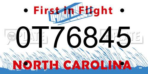 0T76845 North Carolina License Plate
