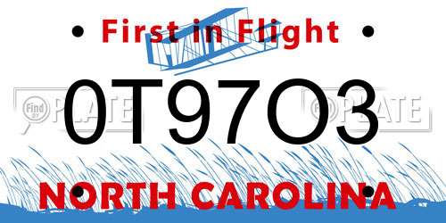 0T97O3 North Carolina License Plate