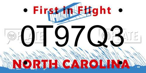 0T97Q3 North Carolina License Plate