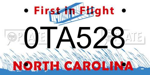 0TA528 North Carolina License Plate