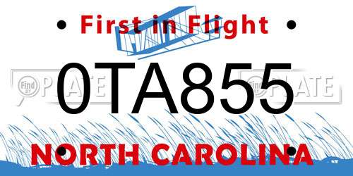 0TA855 North Carolina License Plate