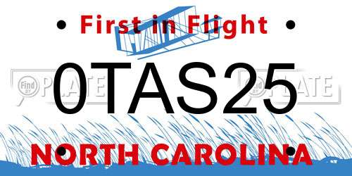 0TAS25 North Carolina License Plate